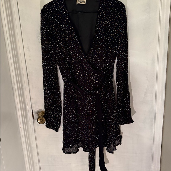 Show Me Your MuMu Black Long Sleeve Dress with Multicolored Accents - Picture 1 of 6